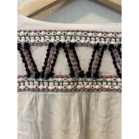 Anthropologie Conditions Apply Kaftan Cover Up Cotton Boho M White Embroidered - Picture 5 of 10